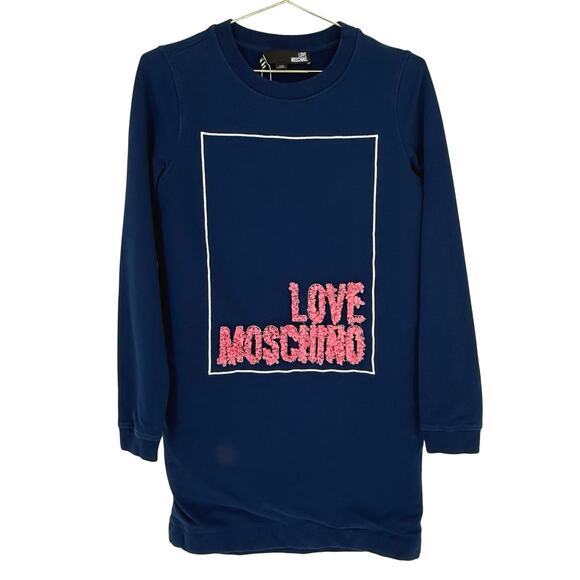 Vintage Y2K Love Moschino Logo Sweater Mid Length Flower Embroidery US 4 Euro - Picture 1 of 8
